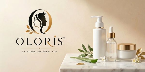 Olori's skincare products with elegant packaging.