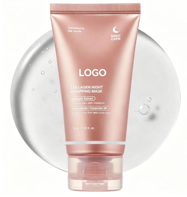 Rose gold tube of collagen night wrapping mask with moisturizing ingredients.