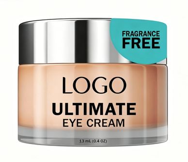 Jar of fragrance-free ultimate eye cream with a silver lid.