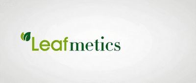 Logo for Leafmetics with green leaf design and text.