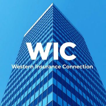Modern glass skyscraper with WIC Western Insurance Connection logo.