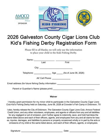 GCCLC Kids Fishing Derby Registartion Form