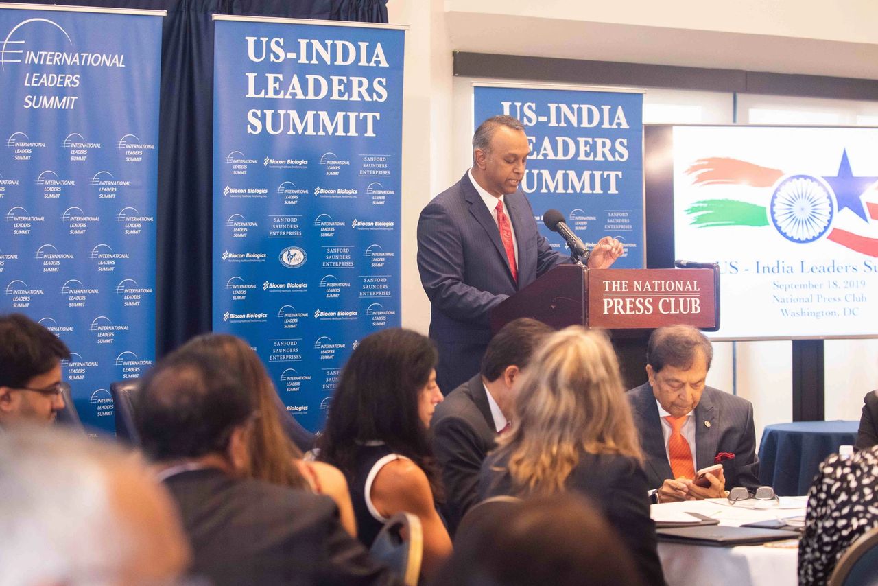 Joel Anand Samy delivers keynote address at the inaugural US-India Leaders Summit, an initiative of International Leaders Summit hosted at the National Press Club, Washington, DC, September 2019.
