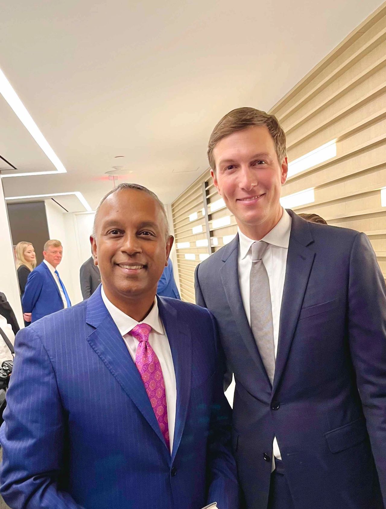 Joel Anand Samy with Jared Kushner, one of the key architects of the Abraham Accords.