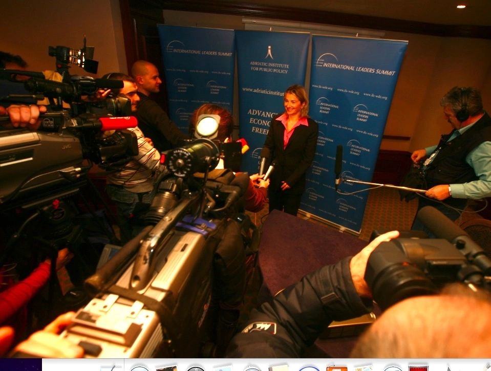 Natasha Srdoc at a press conference in Zagreb, Croatia