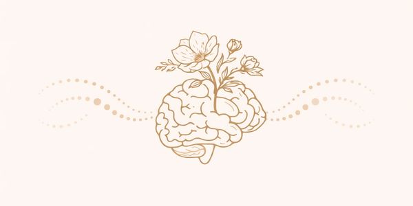 A brain with flowers growing from it, symbolizing growth and creativity.