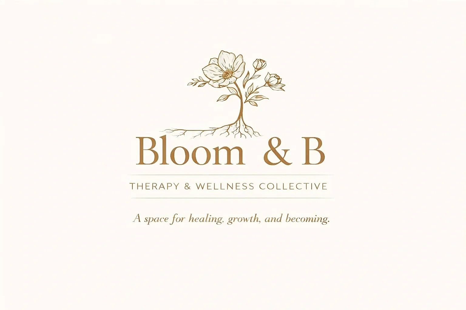 Elegant logo for Bloom & B Therapy & Wellness Collective with a floral design.