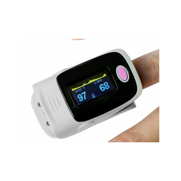 Pulse oximeter showing pulse rate and oxygen saturation