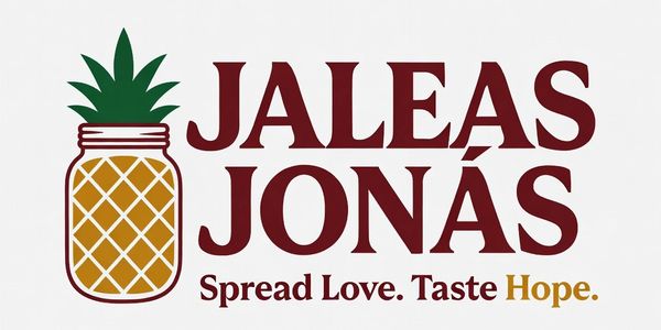 Logo for Jaleas Jonás with a pineapple jar and slogan.