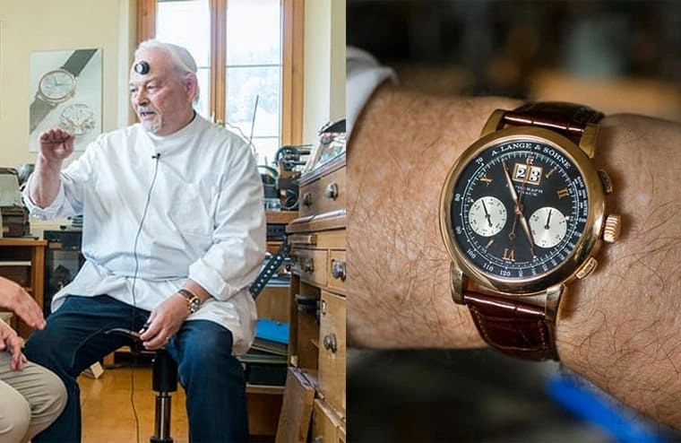 Legendary watchmaker Mr Philippe Dufour with his Datograph, also known as the "Dufourograph"