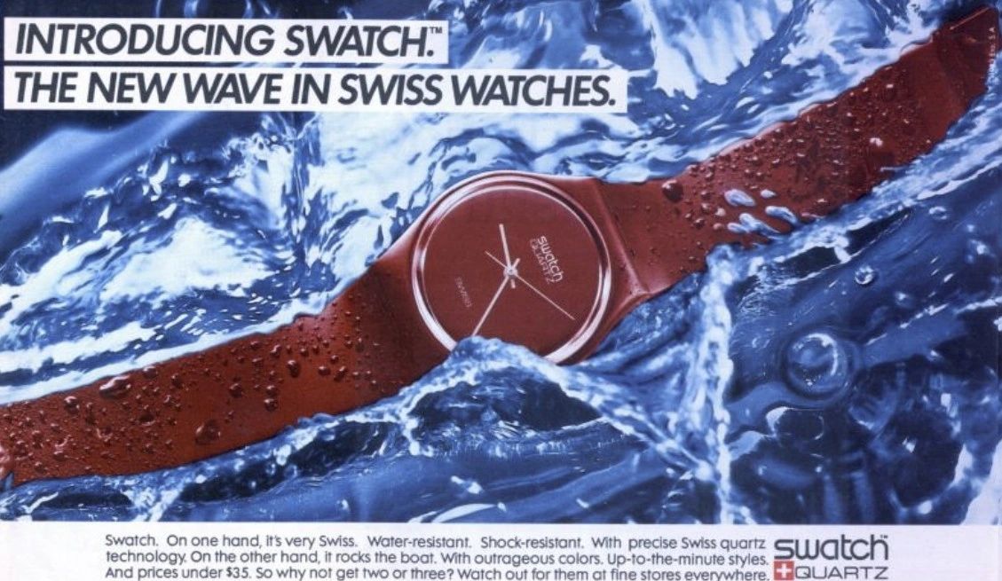 An advertisement for the Swatch in 1983