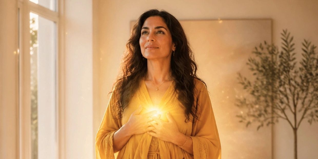 woman over 40 feeling peace and spiritual wellness, healing food-body dysfunction & emotional trauma