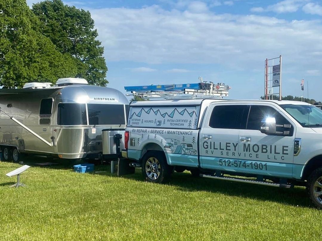 Gilley Mobile RV Service LLC Truck with Airstream camping