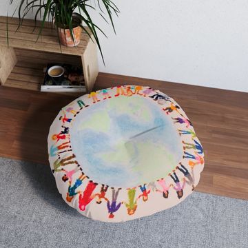 Meditation Floor Pillow with art of one world from Skye+Fam book So Many Ways To Be Family