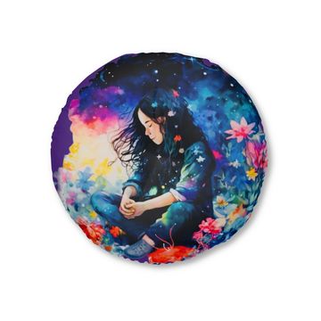 Meditation Floor Pillow with art of girl meditating in a meadow from Skye+Fambook Me andthe Universe