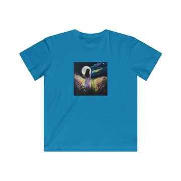 Unisex tee with art of girl in a meadow  under full moon sky from book So Many Ways To Be Family