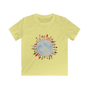 Kids tee featuring art of one world from Skye+Fam book So Many Ways To Be Family