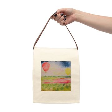 Canvas Lunch Bag with Skye+Fam art of hot air balloons in the sky from cover of Family book