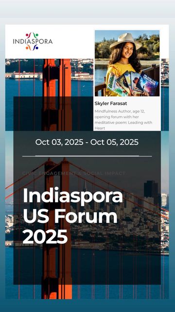 Skyler Farasat opening Indiaspora US Forum 2025 in San Francisco with meditation