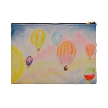 Pencil/Accessory Pouch with Skye+Fam art of hot air balloons in the sky from cover of Family book