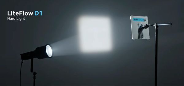LiteFlow D1 projecting a hard light square with a Godox LiteFlow 25 panel.