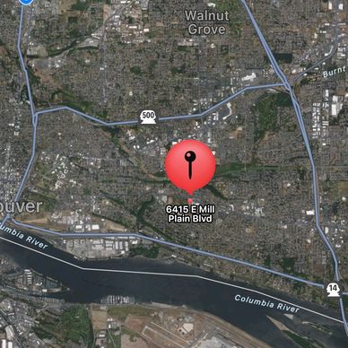 Map of Lion's Den Doggy Daycare at 6415 E Mill Plain Vancouver WA.