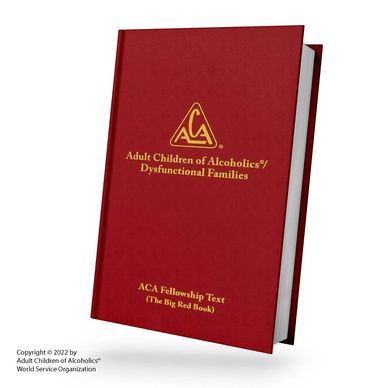 Red book titled Adult Children of Alcoholics/Dysfunctional Families.