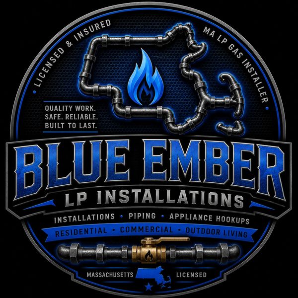 Logo for Blue Ember LP Installations in Massachusetts.