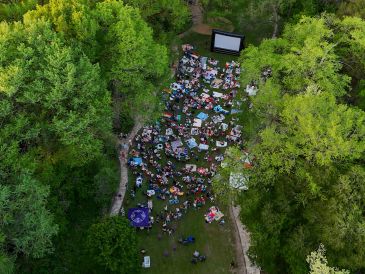 Wimberley Fil, Festival arial view on the Blue Hole swim lawn