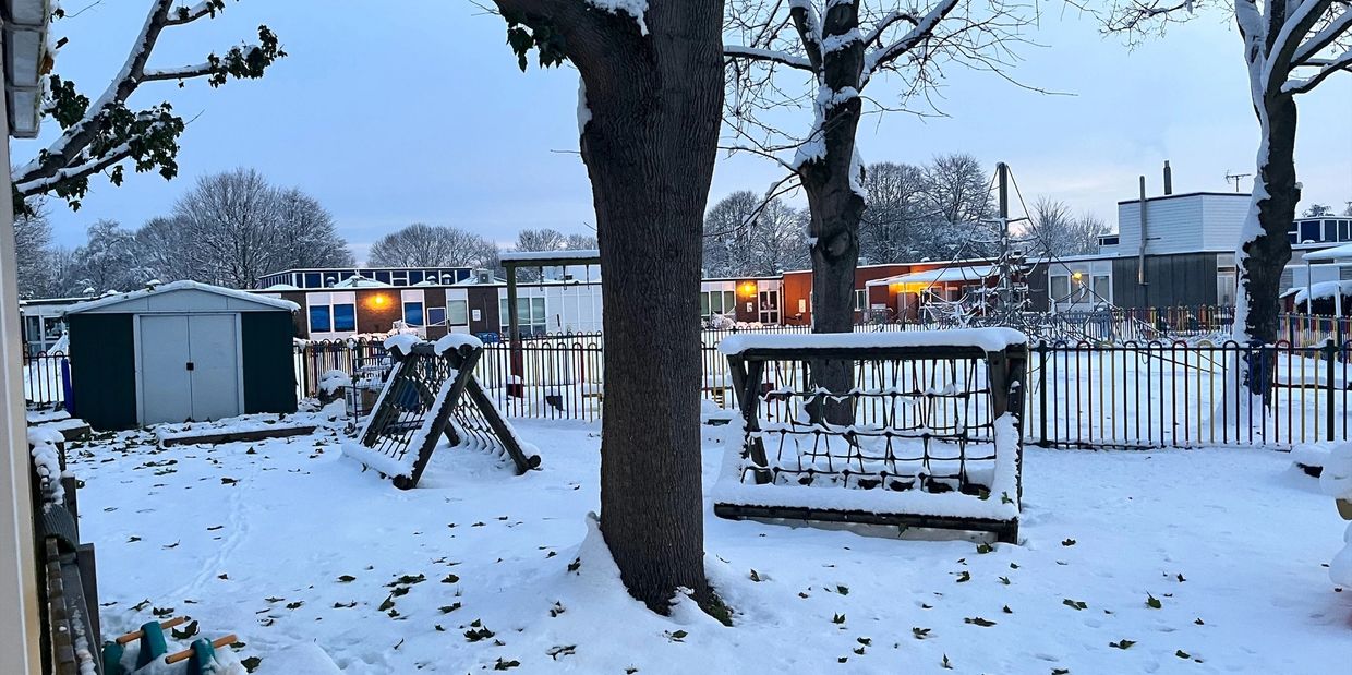 The Preschool Garden in the Snow.