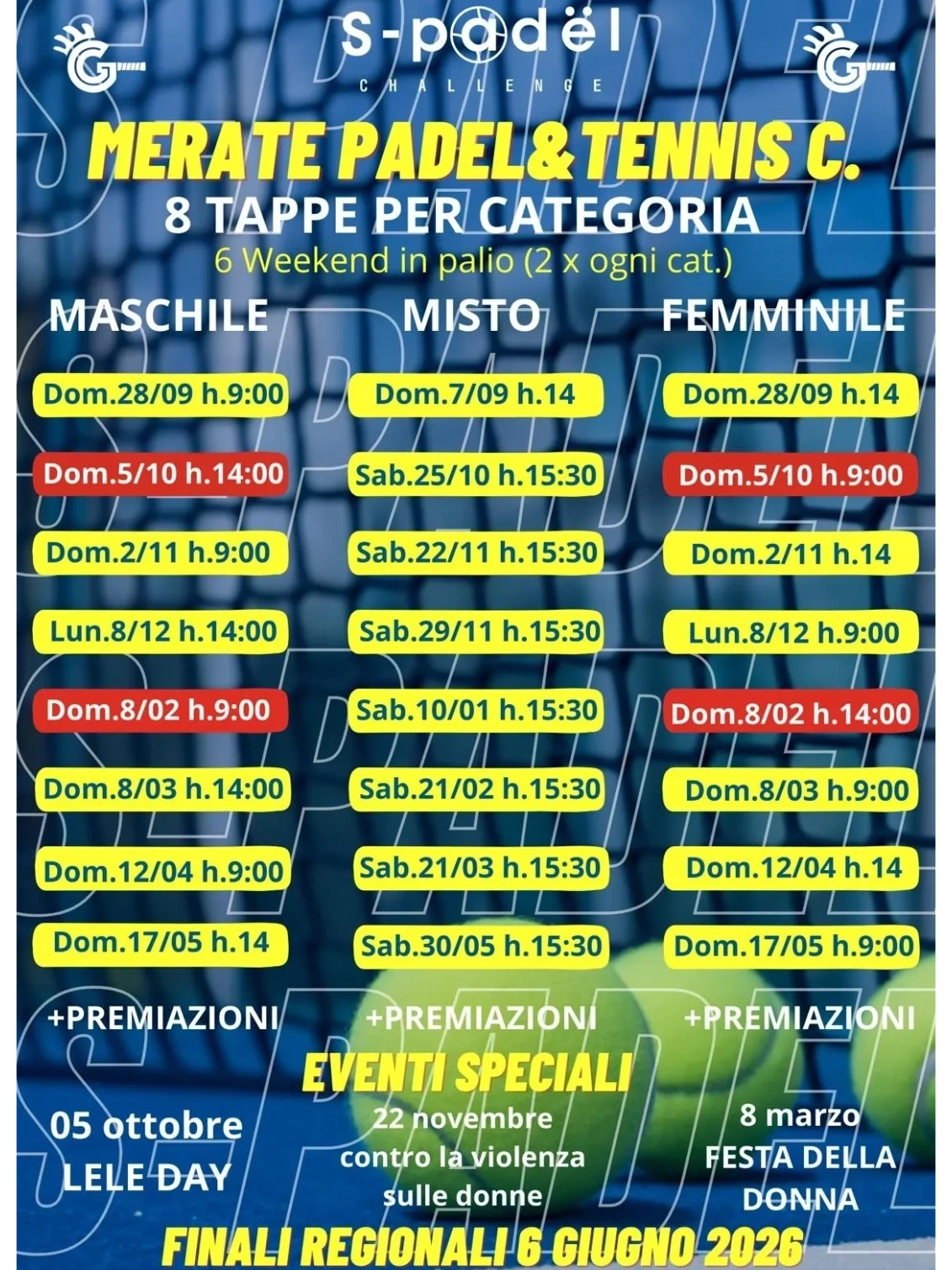 CALENDARIO TAPPE TORNEI IN MERATE PADEL E TENNIS VIA MATTEOTTI 2 MERATE (LC)