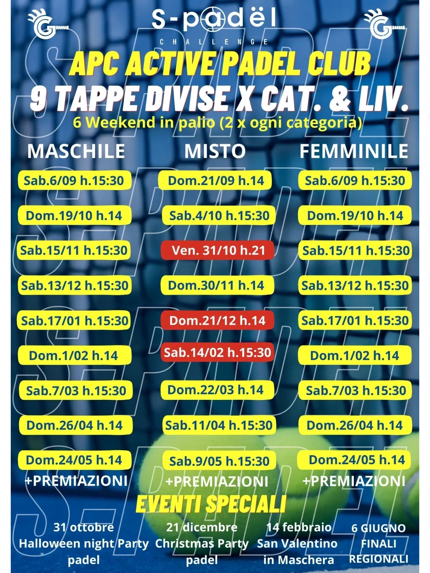 CALENDARIO TAPPE APC PADEL CLUB BRIGNANO GERA D'ADDA, VIA TREVIGLIO 38.
