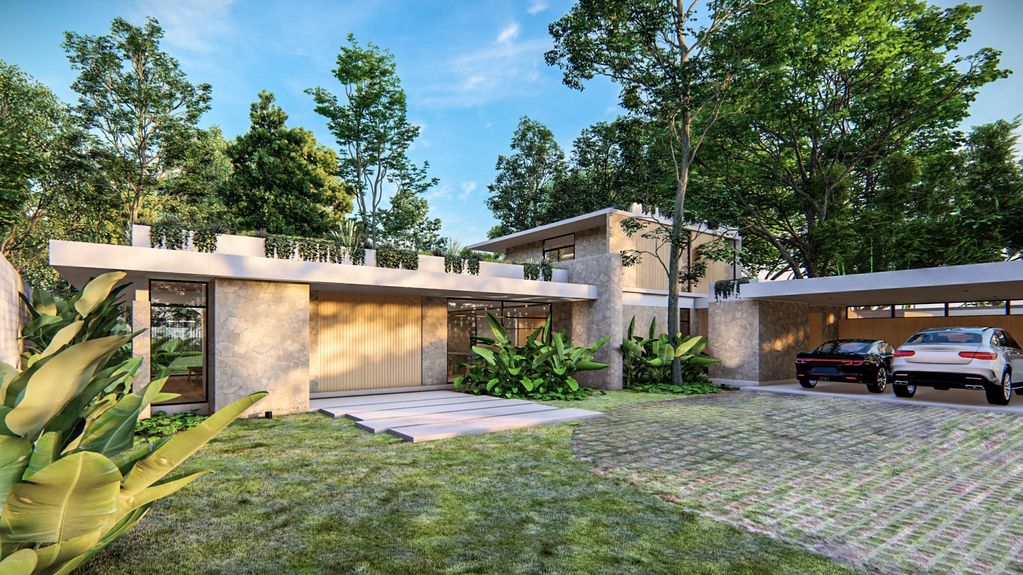 Stone facade, architecture, modern house