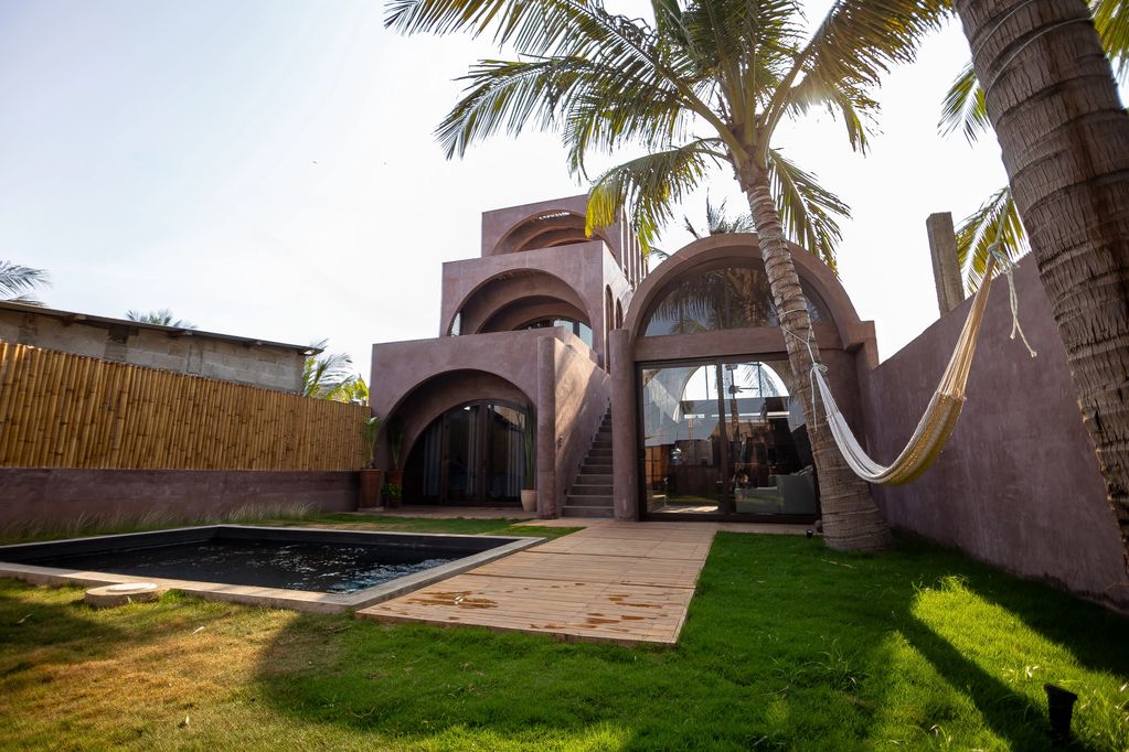 Architecture, tropictecture, arches, beach house, facade, pool, hammock, garden, palm, bamboo