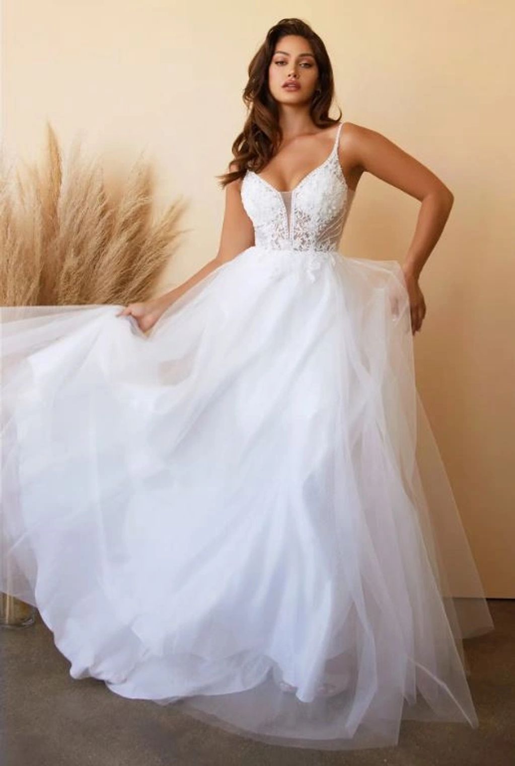 Layered Tulle A-Line Bridal Gown with Embellished Lace
$350.00