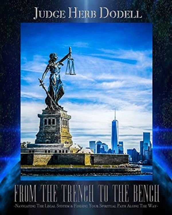 Book Cover by Herb Dodell New York Sky Scape Lady Liberty Statue Justice Scales Blue