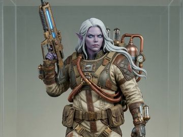 Futuristic soldier in advanced armor and tactical gear.