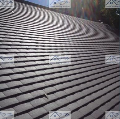 A tiled roof reflecting sunlight.