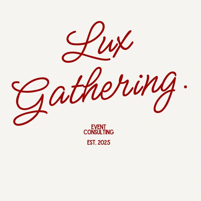 Lux Gathering event consulting logo with elegant red script.