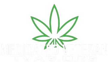 Green cannabis leaf with 'Medicated Veteran' text below it.