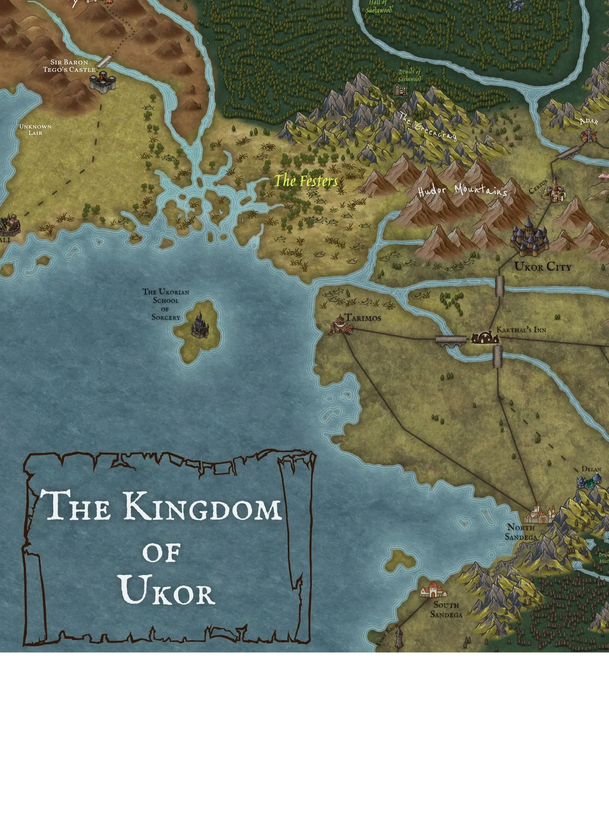 Enemier's central kingdom of Ukor (created via Inkarnate mapmaker)