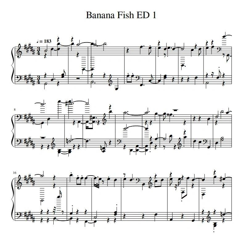 Banana Fish Ed 1 Piano Sheet Midi