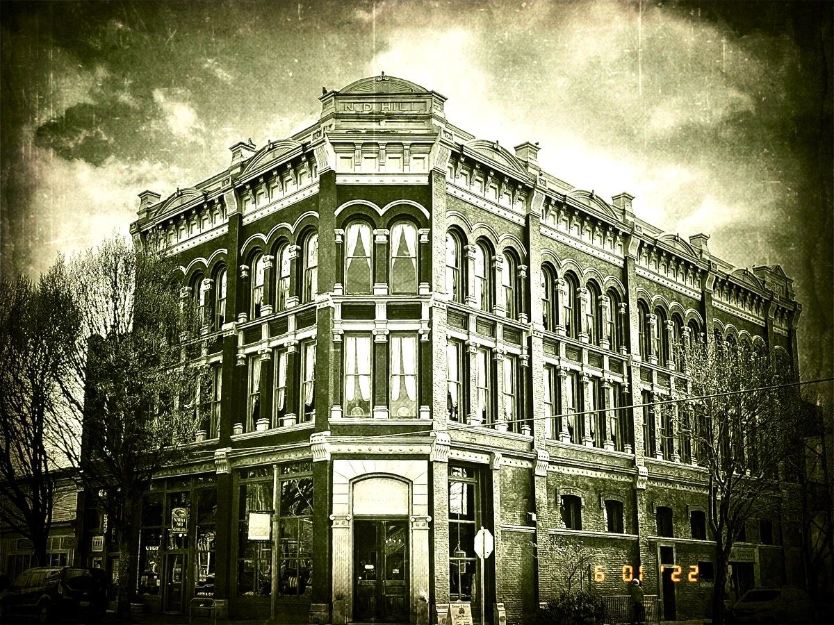 The historic 1889 N.D. Hill Building housing the Monarch Hotel in downtown Port Townsend, Washington