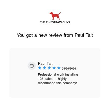 Positive customer review praising professional bale installation.