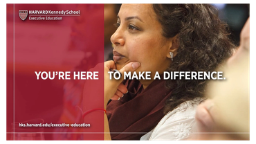 Woman focused in a Harvard Kennedy School ad.