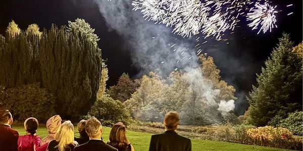 Group enjoying surprise fireworks display to celebrate the end of a 3 day celebration. 