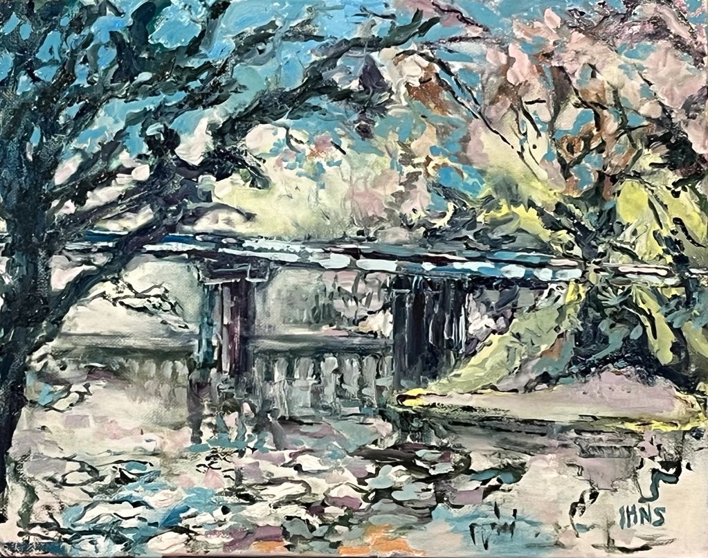 Plein wire oil painting at Wekiva Island near Wekiwa Springs in Orlando Florida of a waterway spring