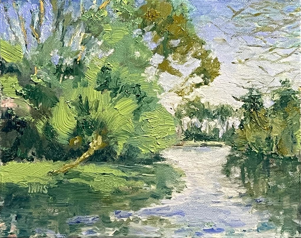 Passage Through a wetlands landscape done plein aire.  Wekiva Island centered with lush greens. 