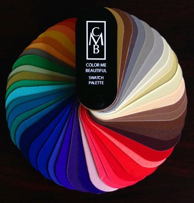 Color swatch palette arranged in a circular fan displaying vibrant hues.