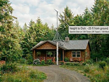 Starlink Dish installed on the tripod with 10 ft mast on the roof of the house